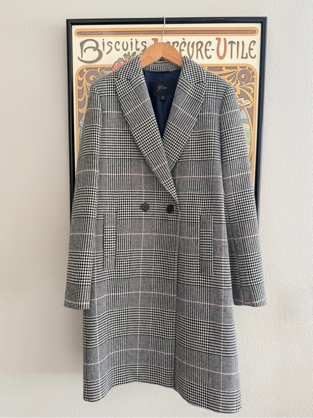J. Crew Black & White Glen Plaid Double-Breasted Pea Coat - 00
